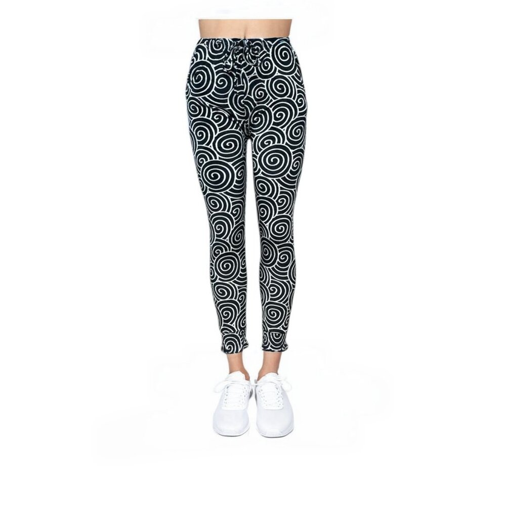 Women's Black and White Swirl Patterned Jogger Pants with Adjustable Drawstring